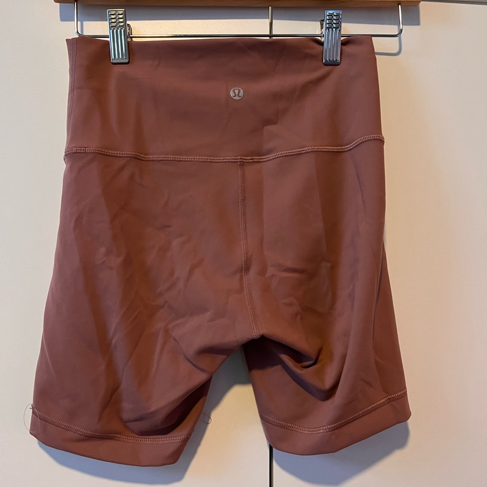 Salmon (‘Spiced Chai’) Lululemon Wunder Train High Rise Short 6”